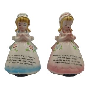 Vintage Kitchen Prayer Girls Salt and Pepper Shakers MCM Japan